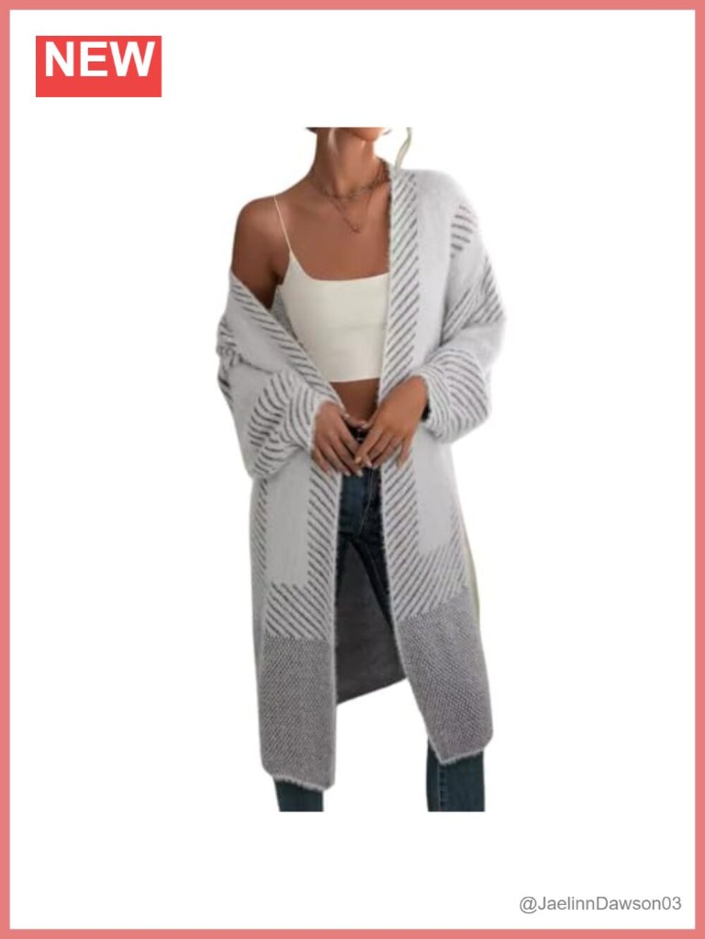 Women's Fuzzy Long Cardigan Sweater Open Front Diagonal Stripe Knit Coat